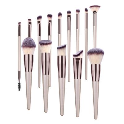 China Premium Synthetic Eyeshadow Brush 14pcs Foundation Powder Concealer Eyeshadow Blush Brushes Champagne Gold Cosmetic Makeup Brushes for sale