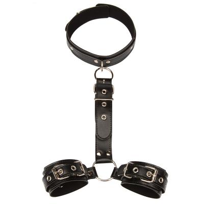 China Frisky Beginner Behind Wrist Restraints Kit Sexy Slave Back Bondage Fun Neck Handcuffs Collar Adjustable Bondage Set Couples SM Sex Game for sale