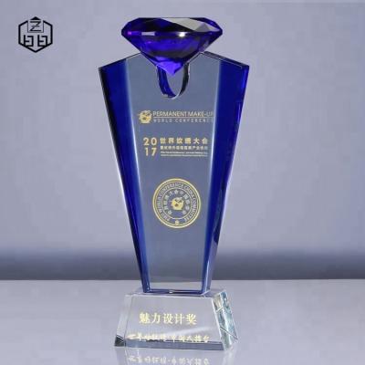 China China UV Laser Engrave Personalized Crystal Diamond Large Trophy Cup Anniversary Gifts for sale