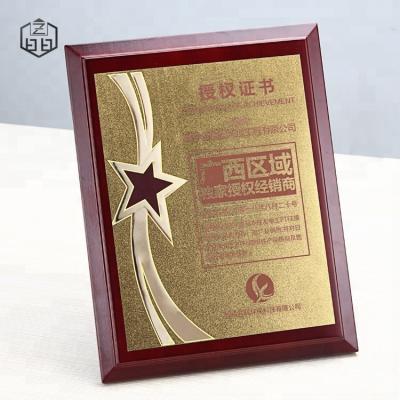 China India Customized Manufacturer Gold Foil Wooden Authorization Letter Plaque for sale