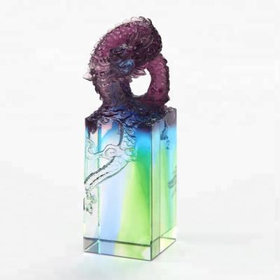 China Fengshui Dragon And Phoenix Liuli Crystal Art Work from China for sale