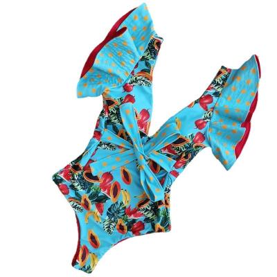 China Lady Ruffle Belt Deep V Breathable Sexy Swimwear Custom Belted One Piece Swimsuit Swimwear for sale