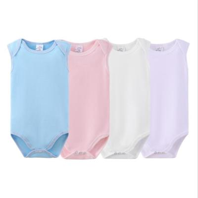 China Wholesale Newborn Baby 100% Cotton Jumpsuit ODM/OEM Solid Color Knitted One Piece 100% Cotton Romper Sleeveless Jumpsuit for sale