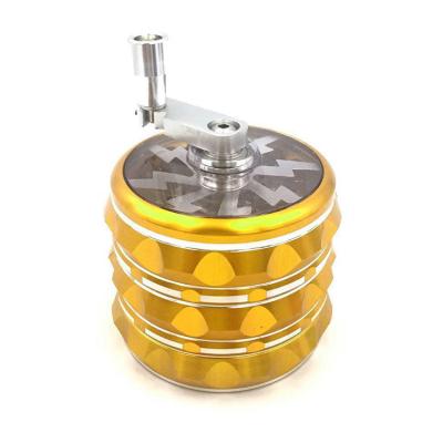 China Hot Selling Tobacco Big Grinding Aluminum Alloy Rolling CNC Tobacco Marijuanna Herb Grinder With Hand Crank for sale