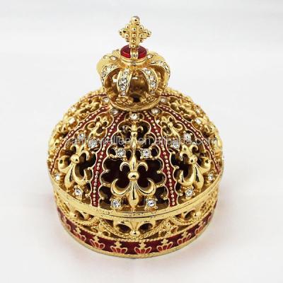 China nickel and lead free russian crown shape jewelry box/hollow metal trinket box for sale