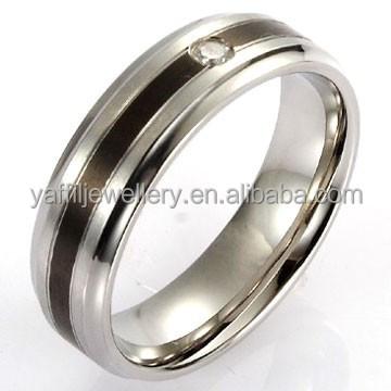 China Simple Black Stainless Steel Rhodium Ring , Pure Rhodium Ring With Crystal for sale