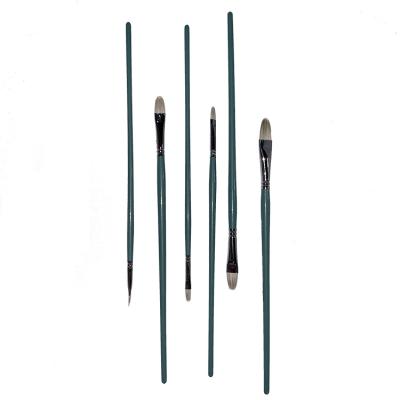 China Hot Sale Green Wooden Handle Acrylic Natural Goat Hair Watercolor Gouache Oil Paint Brushes Long for Art Painting for sale