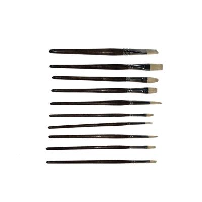 China Oil Paint 10 Pcs Stiffen Oil Painting Brush Set With Wooden Handle for sale