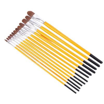 China Wooden Artist Paint Brush Set Weasel Acrylic Natural Hair Gouache Oil Painting 12Pcs Watercolor Handle Filbert Woodbrush Set for sale