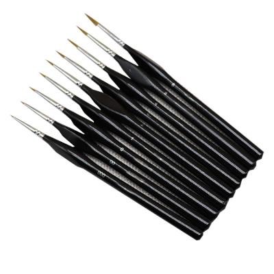 China Wholesale 9Pcs Acrylic Black Triangle Factory Factory Wholesale 9Pcs Wooden Line Artist Paint Brushes Weasel Hair Hook Handle Watercolor Gouache Oil Painting for sale