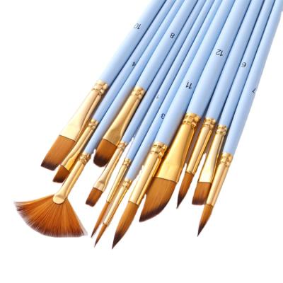 China Chinese Cheapest Oil Paint Mix 12Pcs Hair Form Wooden Artist Painting Brush Set Nylon Hair Handle for sale