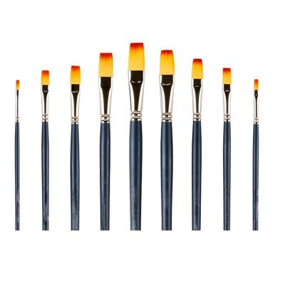 China Hot Selling Multi Sizes Acrylic Watercolor Gouache Oil Paint Flat Shape Nylon Hair Artist Painting Brush Set with Wooden Handle for sale