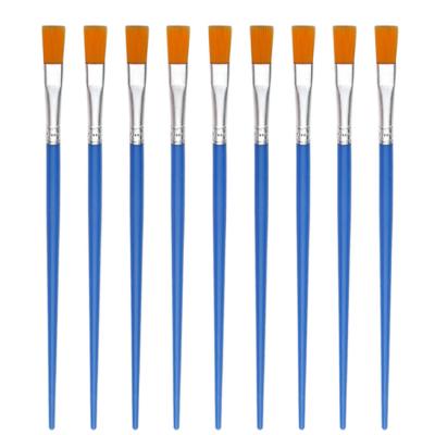 China Factory Wholesale Acrylic Flat Nylon Head Gouache Watercolor Oil Painting Wooden Handle Oil Paint Brush For Artist for sale