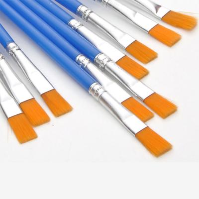 China Artist Acrylic Professional Blue Nylon Flat Oil Hair Acrylic Blue Nylon Handle Wooden Handle Gouache Watercolor Gouache Brushes for sale