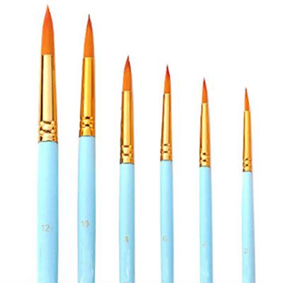 China Hot Sale 6Pcs Birch Wood Acrylic Colorful Handle Watercolor Gouache Oil Paint Round Pointed Nylon Artist Brushes Set Hair for sale