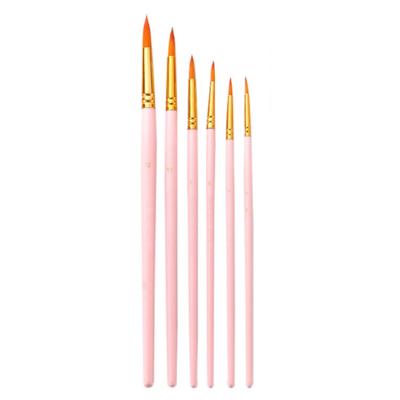 China 6Pcs Birch Wood Acrylic High End Colorful Handle Watercolor Gouache Oil Paint Around Sharp Nylon Artist Brushes Hair Set for sale