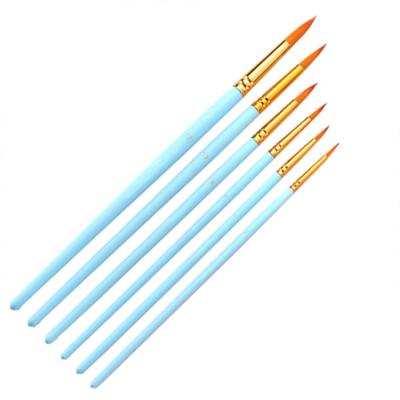 China Private Label 6Pcs Birch Wood Acrylic Colored Handle Watercolor Gouache Oil Paint Round Pointed Nylon Artist Brushes Set Hair for sale