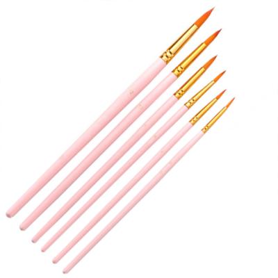 China China Factory Hot Sale 6Pcs Watercolor Gouache Acrylic Oil Painting Colorful Birch Wooden Handle Round Sharp Nylon Artist Brushes Hair Set for sale