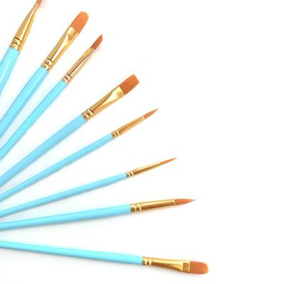 China Nylon Artist Paint Brush Set Blue Wooden Handle 10Pcs High Quality Acrylic Oil Painting Gouache Watercolor Hair Set for sale