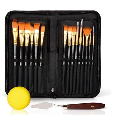 China High Quality Nylon 15Pcs Mixture Acrylic Watercolor Gouache Oil Paint Shapes Hair Artist Brushes Set With Black Carry Bag for sale