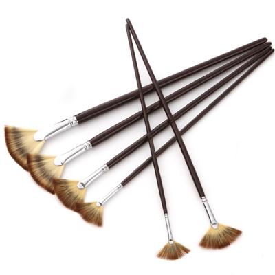 China Nylon Artist Paint Brush Set Oil Painting Gouache Watercolor Fan Shape Wooden Handle 6Pcs Wholesale Acrylic Factory Long for sale