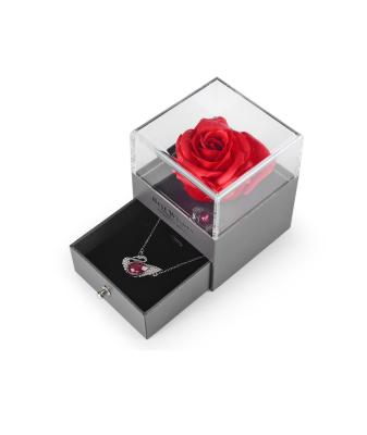 China Handmade Unfade Dried Flowers Jewelry Box Preserved Rose Women Necklace Storage Valentine's Day Gift Packaging for sale