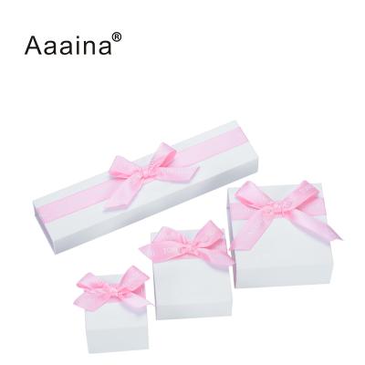 China Custom Newest Logo Printed Ring Necklace Packaging Jewelry Box Cardboard Jewelry Packaging With Ribbon for sale