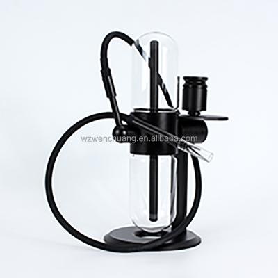 China Custom Aluminum Gravity Water Hookah Hose Gravity Arabian Hookah Rotating Double Strength Horglass Black Glass Hookah for sale