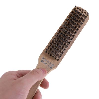 China Cleanging Good Quality Factory Hardware Tools Brushes Manual Plating Brush Derusting Handle Steel Wire Wood Hand Brush for sale