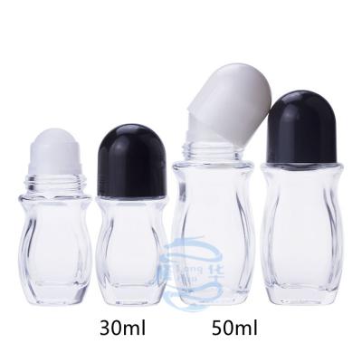 China Free Sample 50ml Cosmetic Refillable Transparent Square Empty Roll On Glass Perfume Bottle With Screw Cap for sale