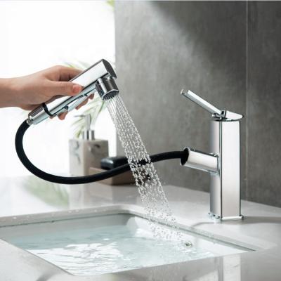 China Multi Function Pull Out Basin Faucet Multifunctional Pull Out Brass Faucets Single Hole Bathroom Basin Faucets Water Tap With Spray Gun And Aerator Faucet for sale