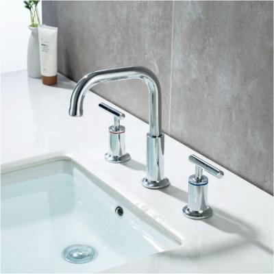 China Modern High Quality 3 Hole Brass Bathroom Faucets Mount Deck Deck Faucets Double Hose Chrome Plated Basin Faucets Water Taps Wasserhahn for sale