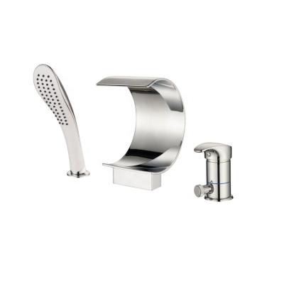 China Waterfall and pull out bathtub faucet double handle waterfall hot and cold water mixer tap basin faucet or basin faucets 3 hole brass bathtubfaucet with pull out shattaf for sale