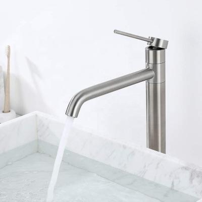 China Modern Wholesale 304 Stainless Steel Single Handle Single Hole Turn Deck Mounted Bathroom Basin Faucets Tall Water Tap for sale