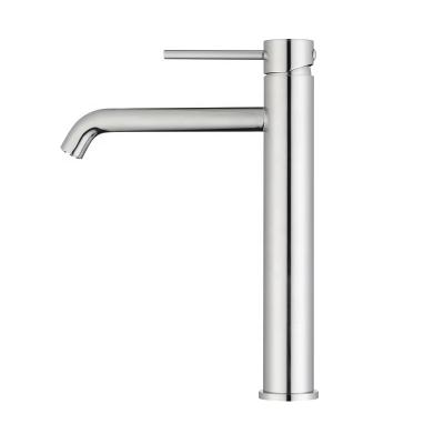 China Modern SUS304 Stainless Steel Deck Mounted Bright Single Handle Polished Single Hole Bathroom Faucet Basin Faucets for sale