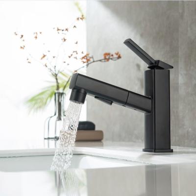 China Pull Out Basin Faucet With Gargle Function Modern Black Brass Faucet Pull Out Deck Mounted Single Hole Faucets Bathroom Water Taps Basin Faucet With Gargle for sale