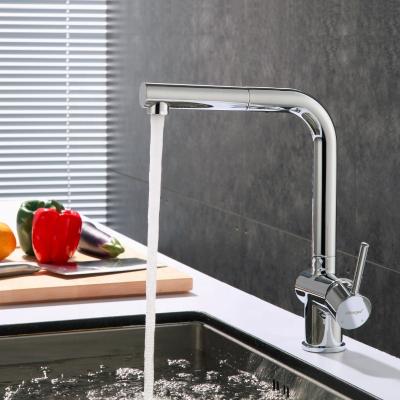 China 360 Rotate Brass Body Pull Out Kitchen Faucet High Quality Kitchen Sink Faucet Brass Chrome Pull Out Single Handle Single Hole Kitchen Faucet Water Taps for sale