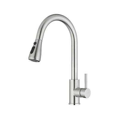 China Cheap 304 SS Pull Out Kitchen Faucet SUS304 Wire Drawing Deck Mounted Single Hole Pull Out Faucet Kitchen Mixer Tap Kitchen Sink Faucets Water Taps for sale