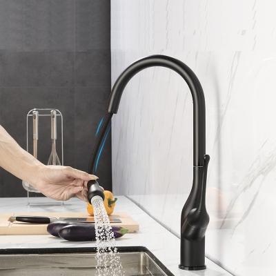 China Pull Out Kitchen Faucet Black Zinc Alloy Pull Out Deck Mounted Single Hole Single Handle Pull Down Kitchen Faucet Kitchen Mixer Water Taps for sale