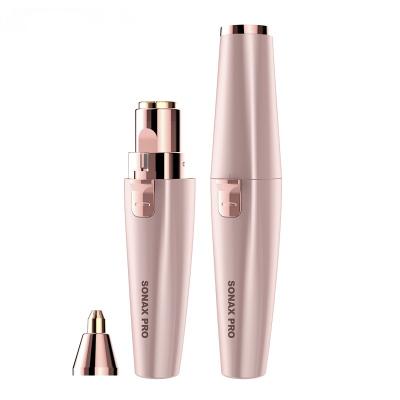 China Safety Women 2 in 1 Painless Eyebrow Shaver with Built-in LED for Face Lips Nose Trimmer Portable Facial Hair Removal for sale