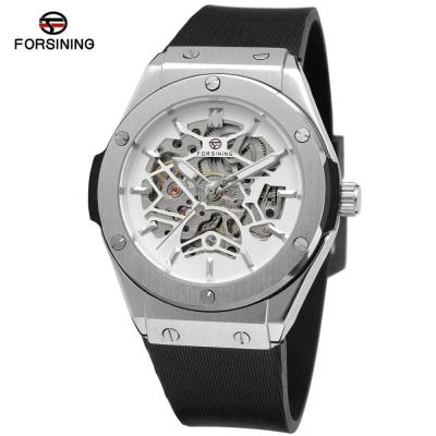 China Hot Sale Forsinging 389 Brand Men's Vintage Silicone Luxury Strap Automatic Self-Winding Mechanical Skeleton Watch Water Resistant for sale