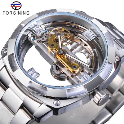 China Non-specific Watch GMT1165 Men's Non-specific Forsinging Transparent Cavity Gear Stainless Steel Silver Automatic Mechanical Watch for sale