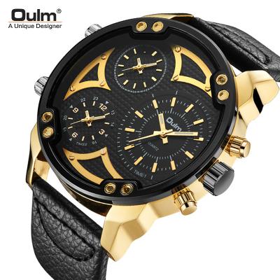 China Oulm Hp3548a Non-Specific Men's Dual Movement 2 Time Zone Quartz Watch Military Sports Men's Quartz Wrist Watch for sale