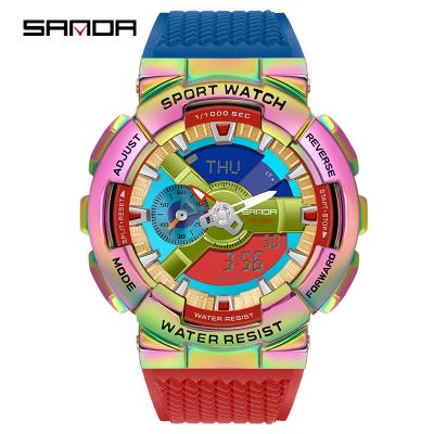 China SANDA Symphony Men's Watch Day/Date Fashion Trend Dual Display Synchronized Outdoor Luminous Electronic Multifunction Watch for sale