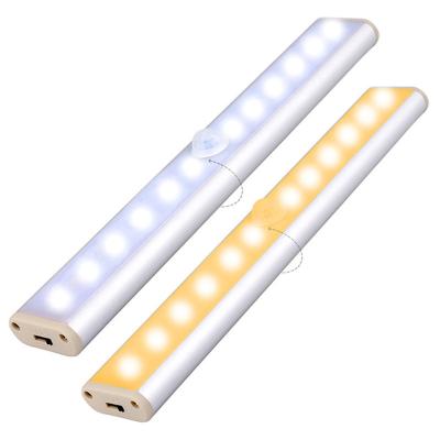 China Modern New Arrival 10 LED Motion Radio Led Night Light USB Rechargeable Night Lamp Rechargeable Motion Sensor Led Light for Cabinet Stairs for sale