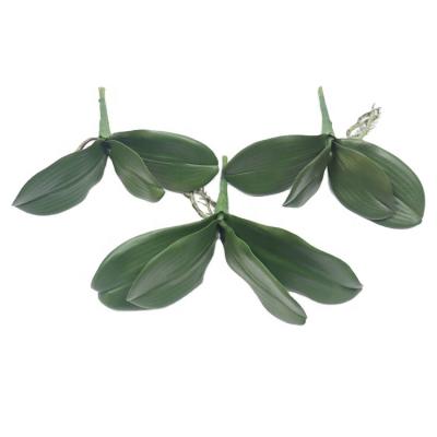 China Natural Touch Real Touch High Quality Orchid Leaves Artificial Green Plant Leaves PU Latex Phalaenopsis Leaves For Flower Arrangement for sale