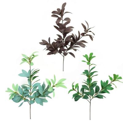 China High simulation plant wholesale artificial leaves branch home decorative green fake rhododendron leaves stems plant for wedding party ornament for sale