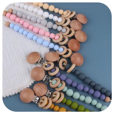 China cute 100%food grade silicone Diy silicone baby beads silicone teething teething pacifier chain set custom made clip material for sale