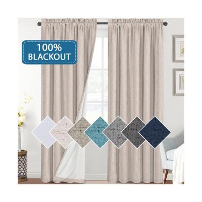 China Blackout Blackout High Quality 100% Black Lined Insulated Linen Curtain Panels For Bedroom for sale