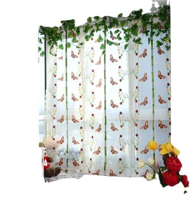 China Modern Ready Made Kitchen Butterfly Design Tie Up Roman Shade Voile Embroidery Kitchen Curtains for sale